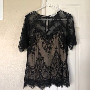 Mesh black floral blouse